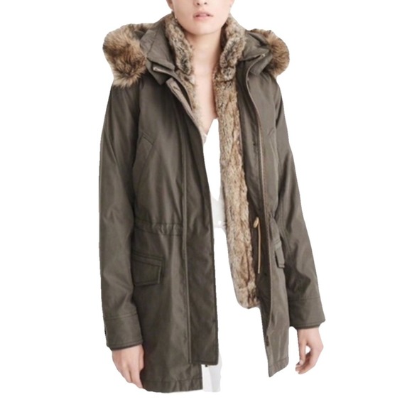 Y2K  Abercrombie&Fitch  3-In-1 Faux‎ Shearling Fur Lined Green Parka Jacket XS - Picture 1 of 6
